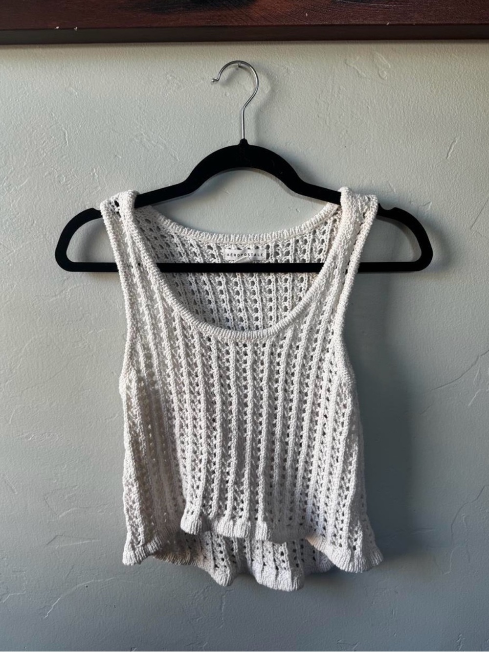 Aeropostale White Crochet Ruffle Tank Top